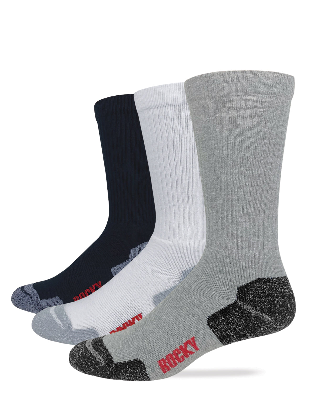 Rocky Mens Cotton Full Cushion Crew Socks 3 Pair Pack