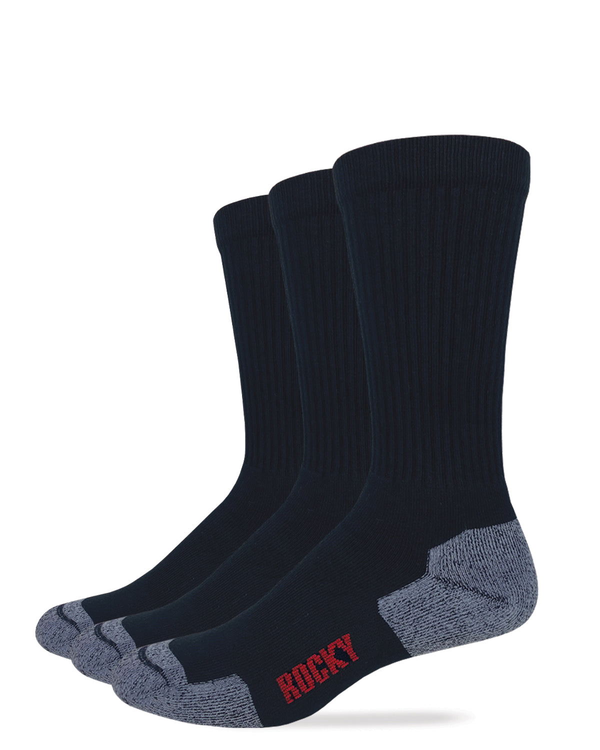 Rocky Mens Cotton Full Cushion Crew Socks 3 Pair Pack
