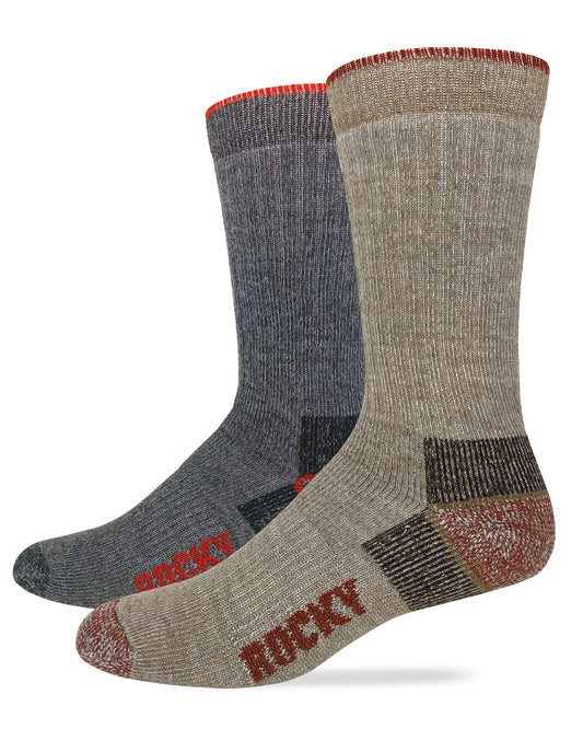 Rocky Mens Heavyweight Merino Wool Blend Mid Calf Boot Socks 2 Pair Pack