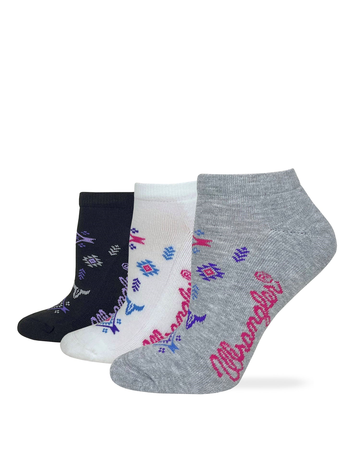 Wrangler Ladies Ultra Dri Low Cut Aztec Steerhead Pattern Socks 3 Pair