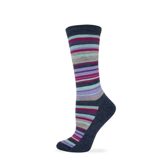 Wise Blend Ladies Merino Wool Blend Striped Pattern Crew Socks 1 Pair Pack