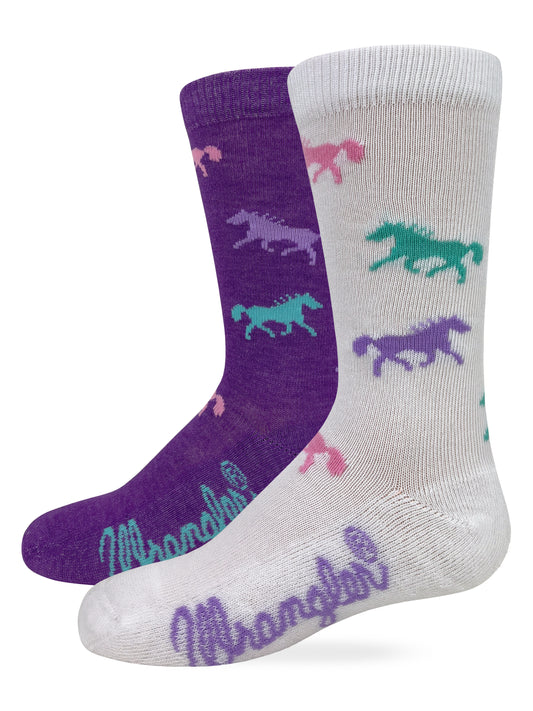 Wrangler Youth Girls Horse Pattern Boot Socks 2 Pair Pack