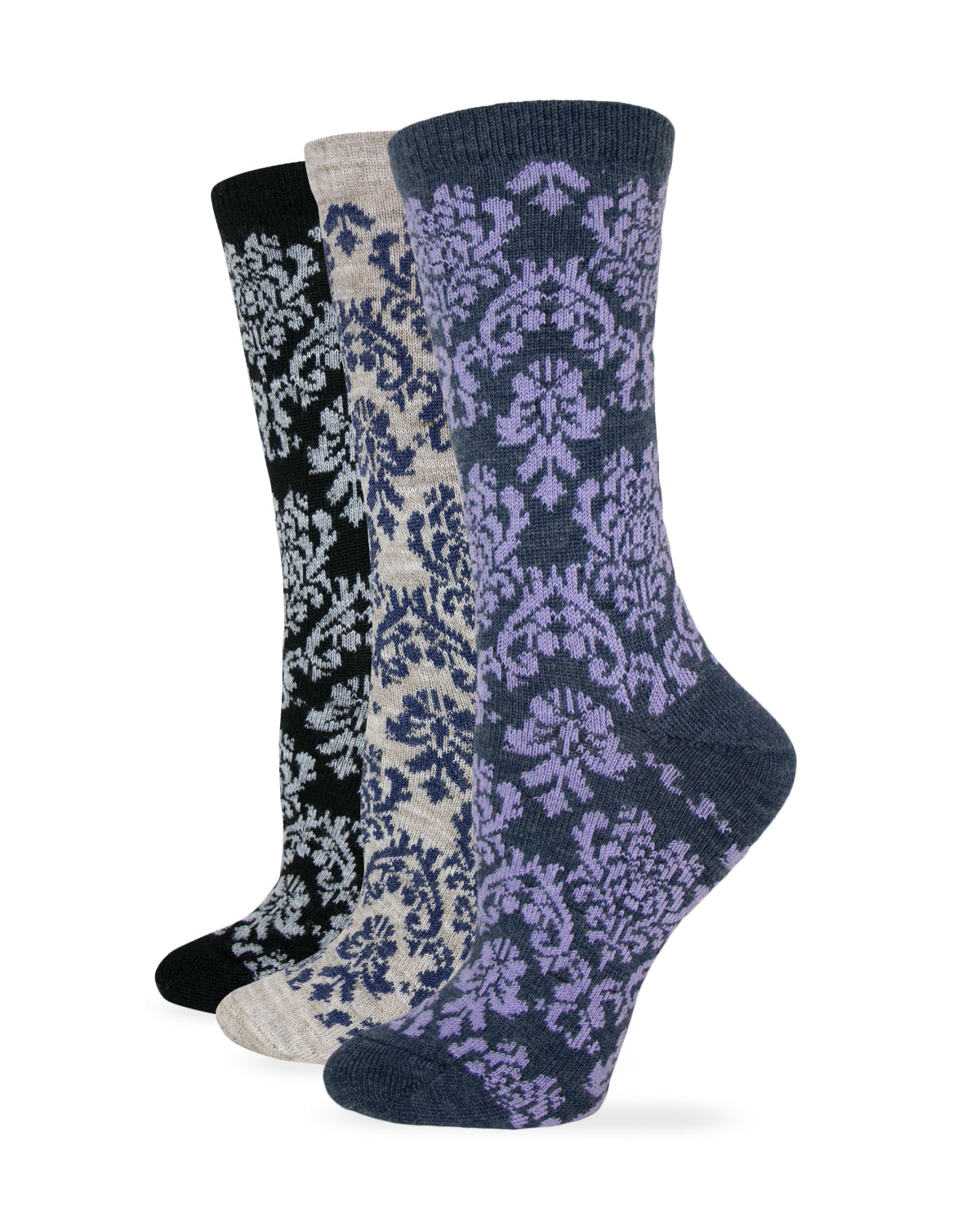 Wise Blend Ladies Merino Wool Blend Damask Pattern Crew Socks 1 Pair