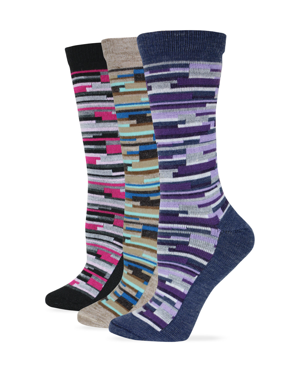 Wise Blend Ladies Merino Wool Blend Digi Stripe Crew Socks 1 Pair