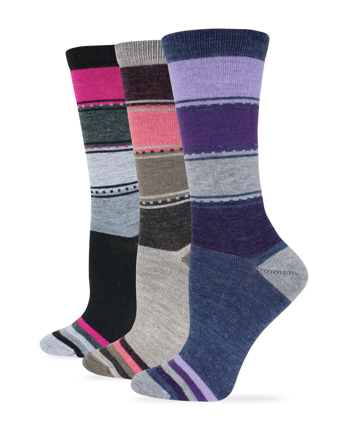 Wise Blend Ladies Merino Wool Blend Color Block Crew Socks 1 Pair