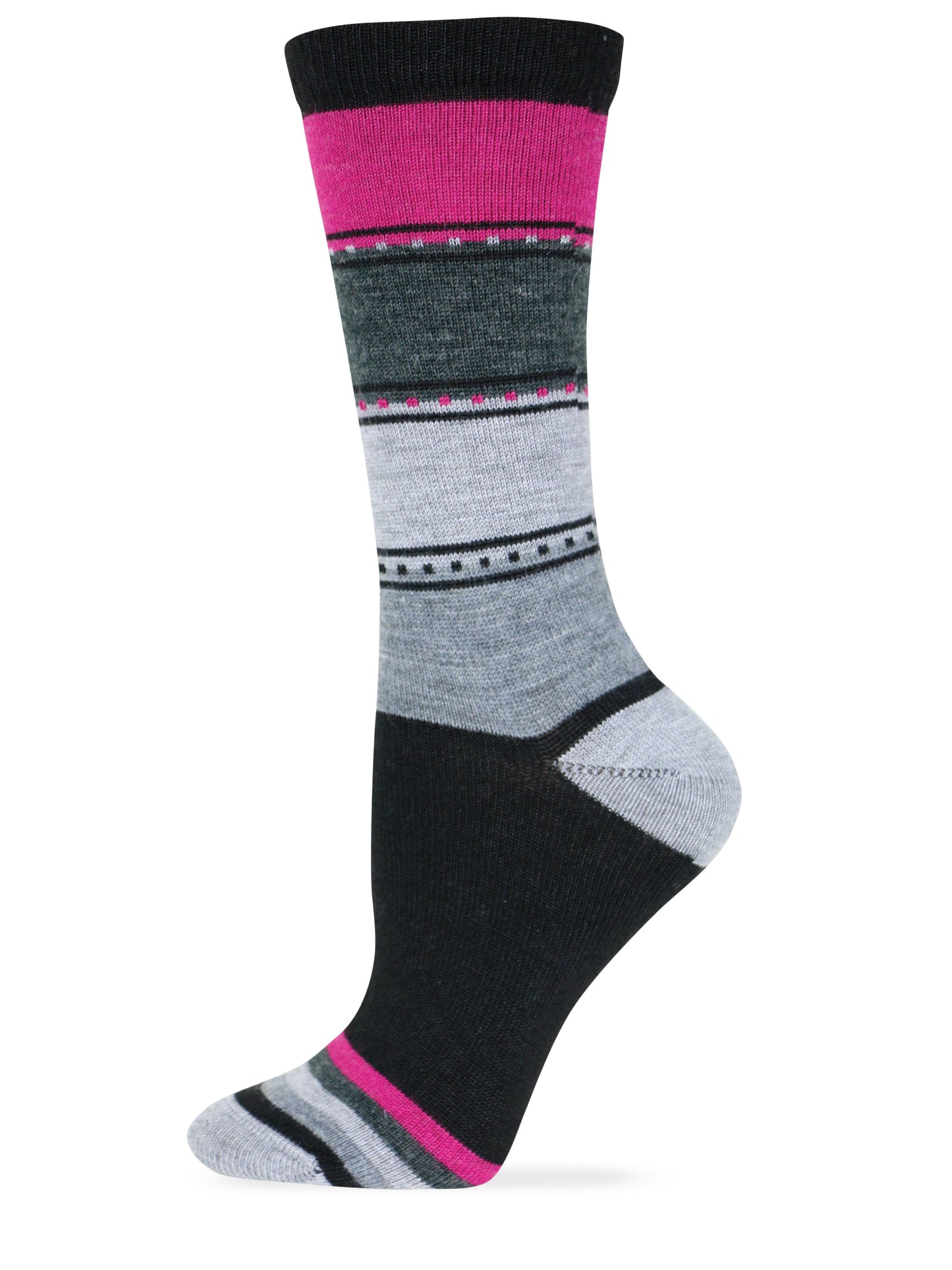 Wise Blend Ladies Merino Wool Blend Color Block Crew Socks 1 Pair