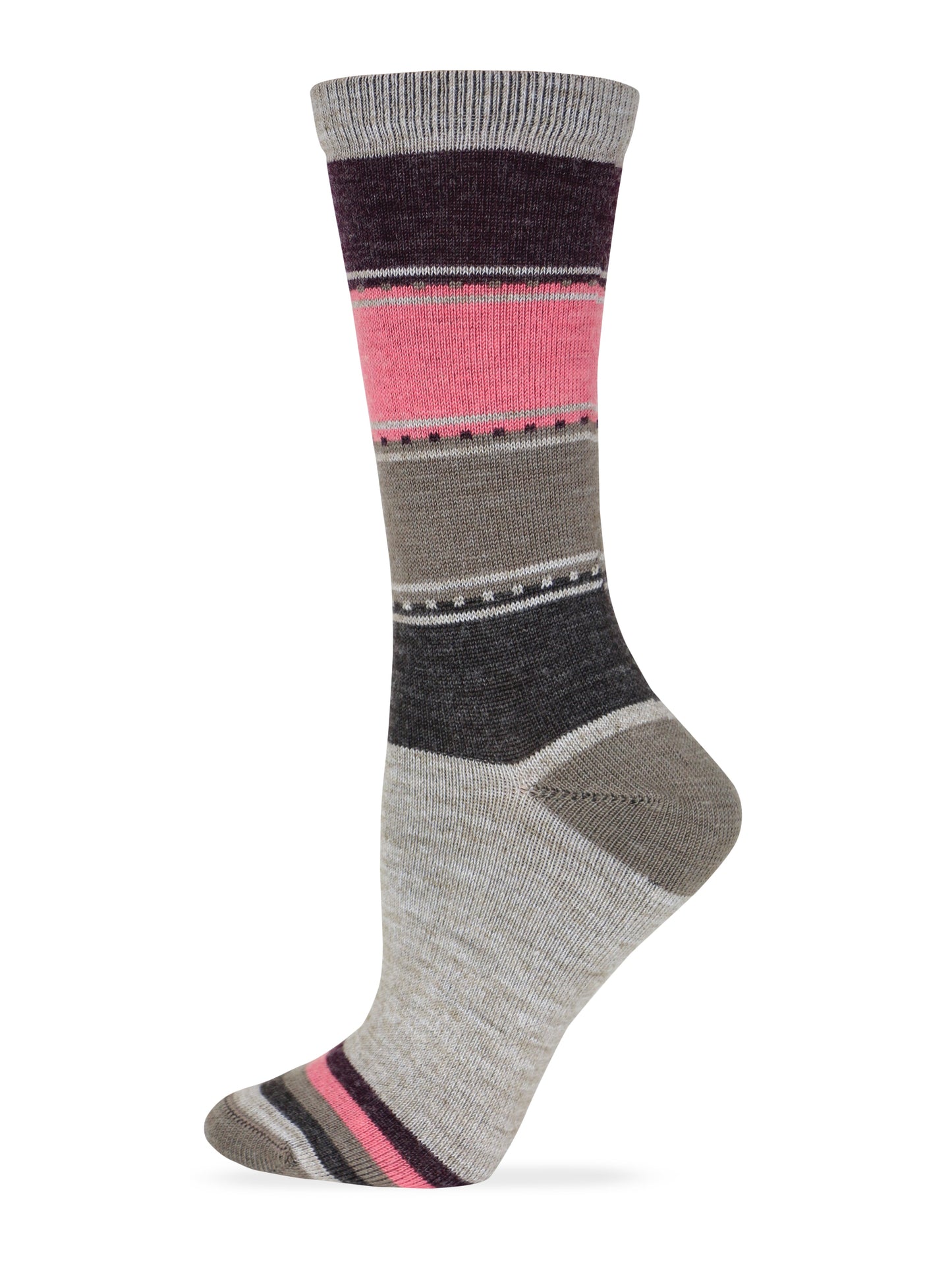 Wise Blend Ladies Merino Wool Blend Color Block Crew Socks 1 Pair
