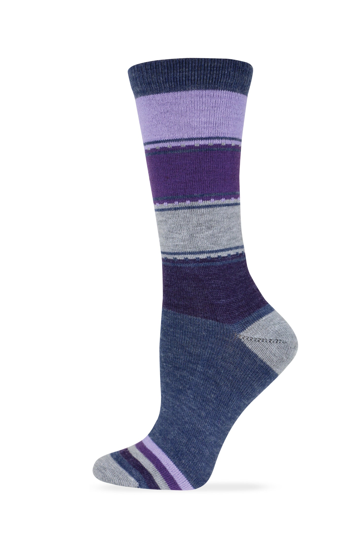 Wise Blend Ladies Merino Wool Blend Color Block Crew Socks 1 Pair