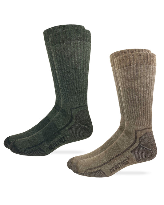 Realtree Mens 60% Merino Wool Full Cushion Seamless Toe Boot Socks 2 Pair Pack