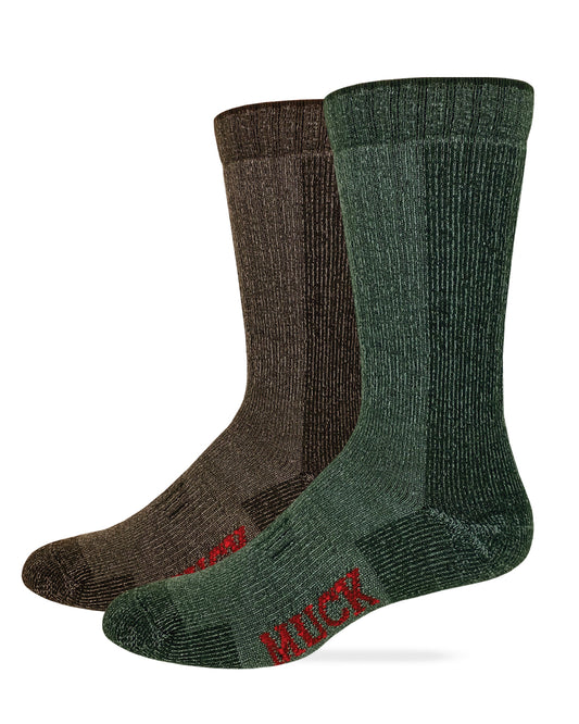 Muck Boot Mens Merino Wool Heavyweight Mid Calf Boot Socks 2 Pair Pack