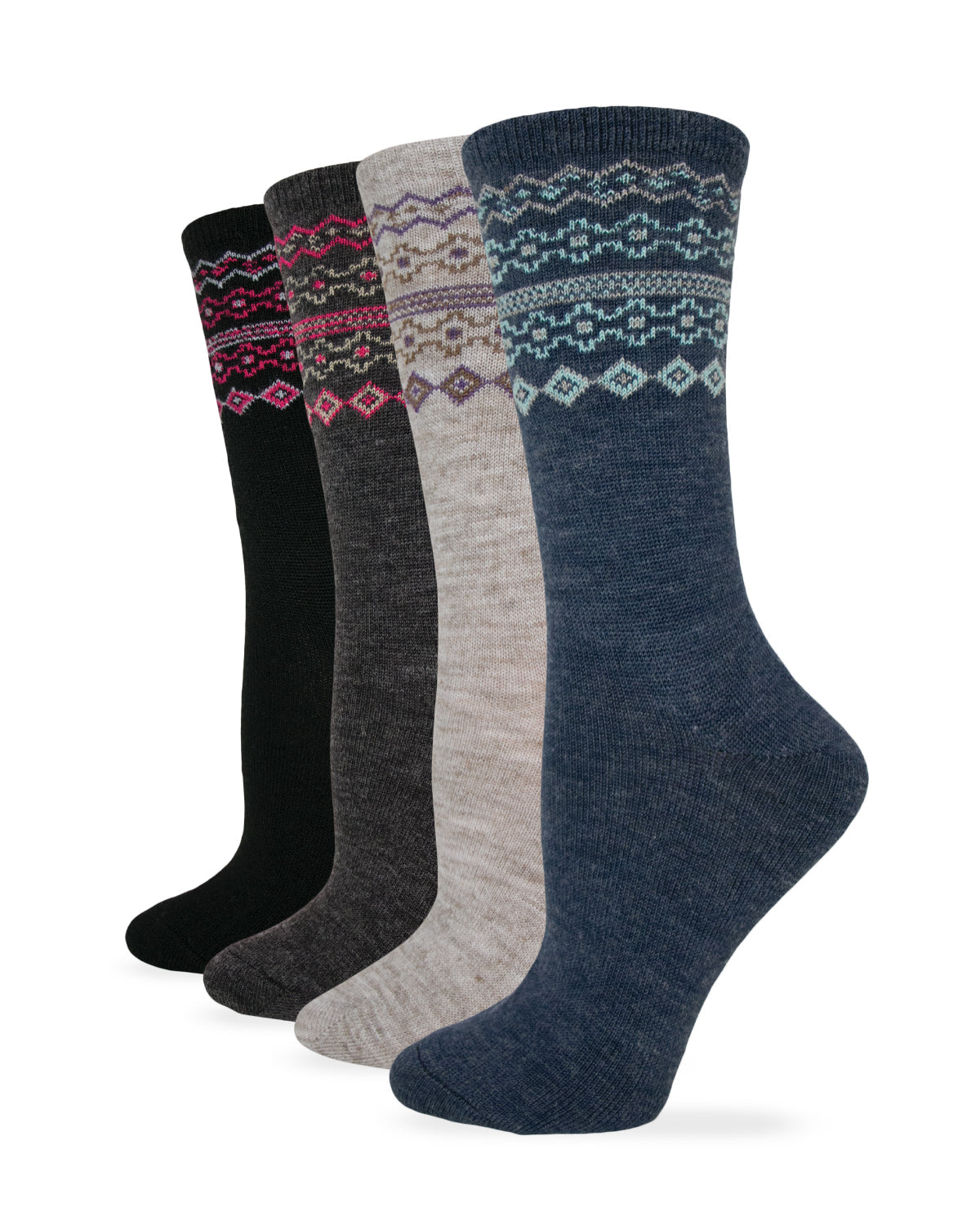 Wise Blend Ladies Fairisle Pattern Crew Sock 1 Pair Pack