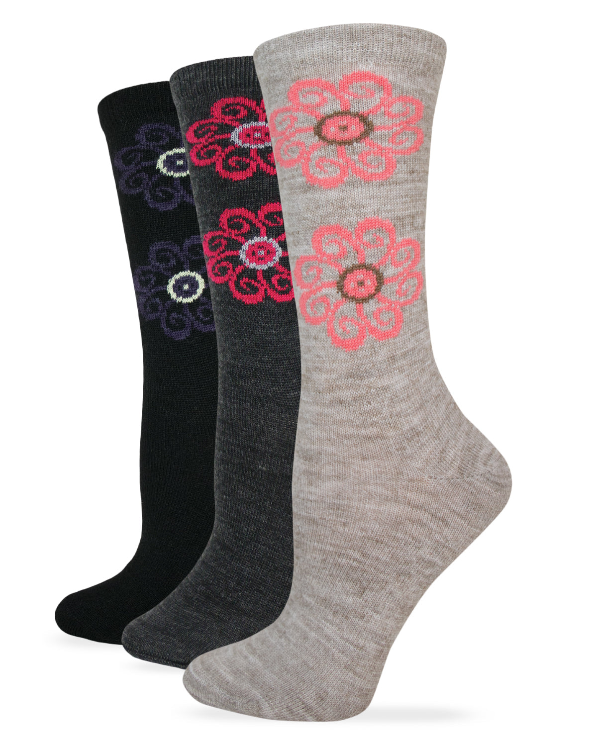 Wise Blend Ladies Merino Wool Blend Flower Crew Socks 1 Pair