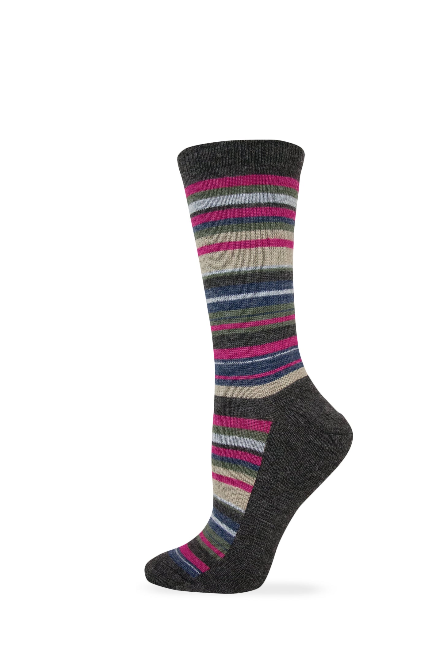 Wise Blend Ladies Merino Wool Blend Striped Pattern Crew Socks 1 Pair Pack