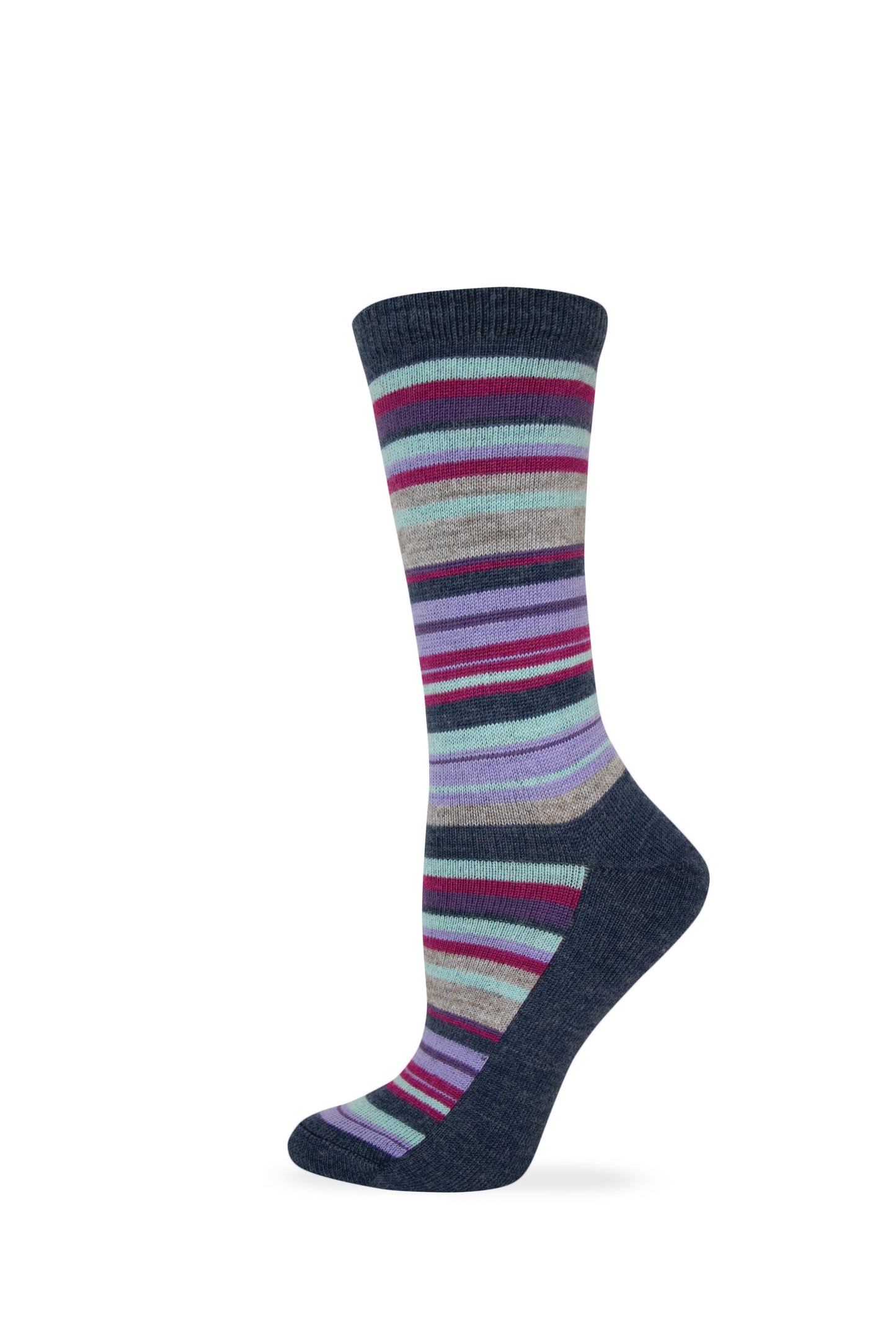 Wise Blend Ladies Merino Wool Blend Striped Pattern Crew Socks 1 Pair Pack