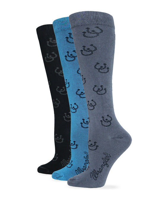 Wrangler Ladies Horse Shoe Pattern Knee High Boot Socks 3 Pair Pack