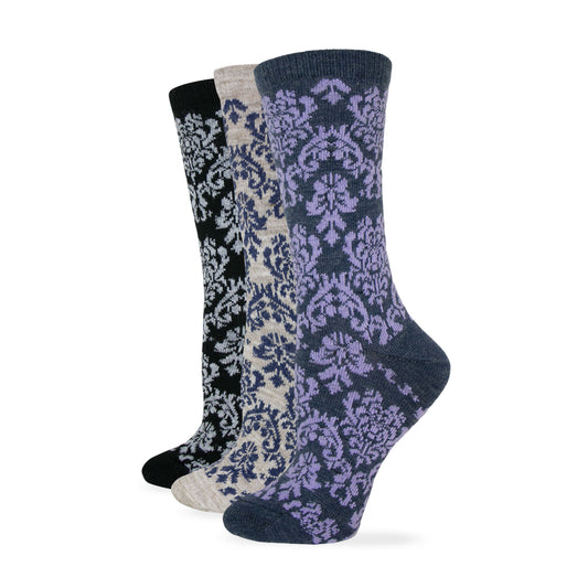 Wise Blend Ladies Merino Wool Blend Damask Pattern Crew Socks 1 Pair