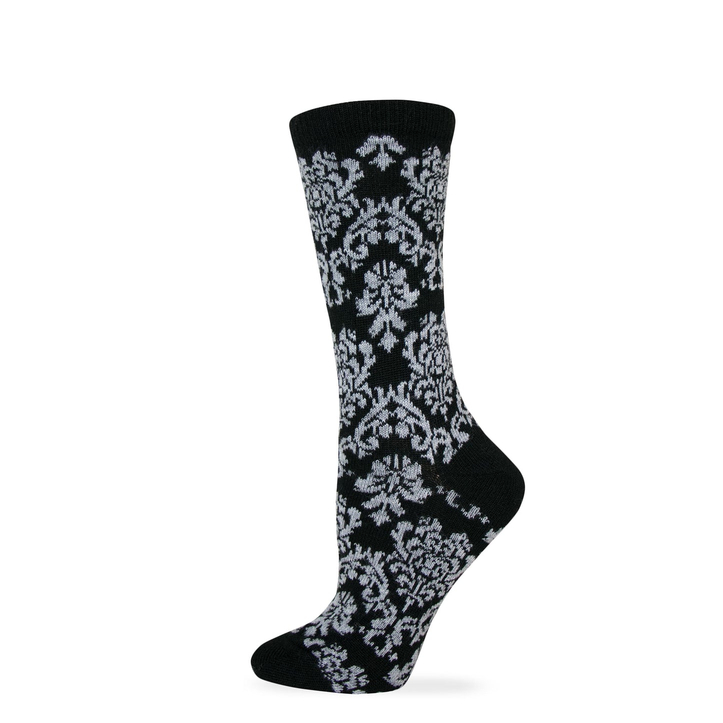 Wise Blend Ladies Merino Wool Blend Damask Pattern Crew Socks 1 Pair
