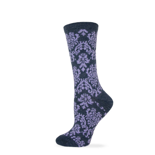 Wise Blend Ladies Merino Wool Blend Damask Pattern Crew Socks 1 Pair