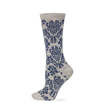 Wise Blend Ladies Merino Wool Blend Damask Pattern Crew Socks 1 Pair