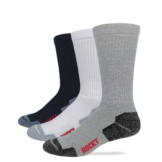 Rocky Mens Cotton Full Cushion Crew Socks 3 Pair Pack