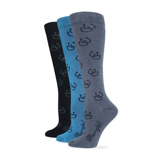 Wrangler Ladies Horse Shoe Pattern Knee High Boot Socks 3 Pair Pack