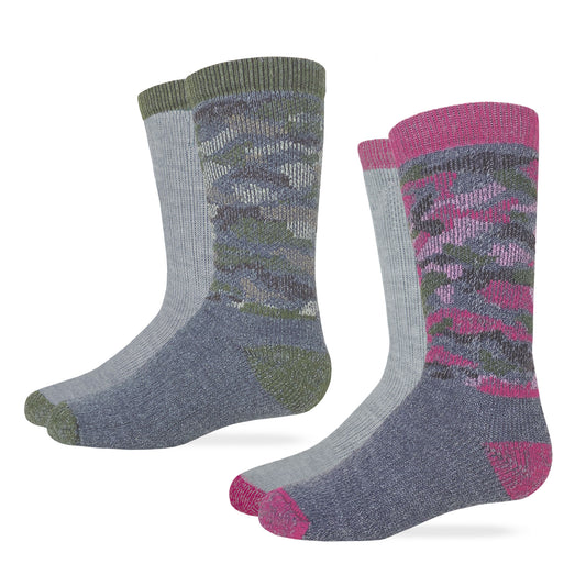 Carolina Ultimate Youth Boys Girls Camo Merino Wool Blend Boot Socks 2 Pair