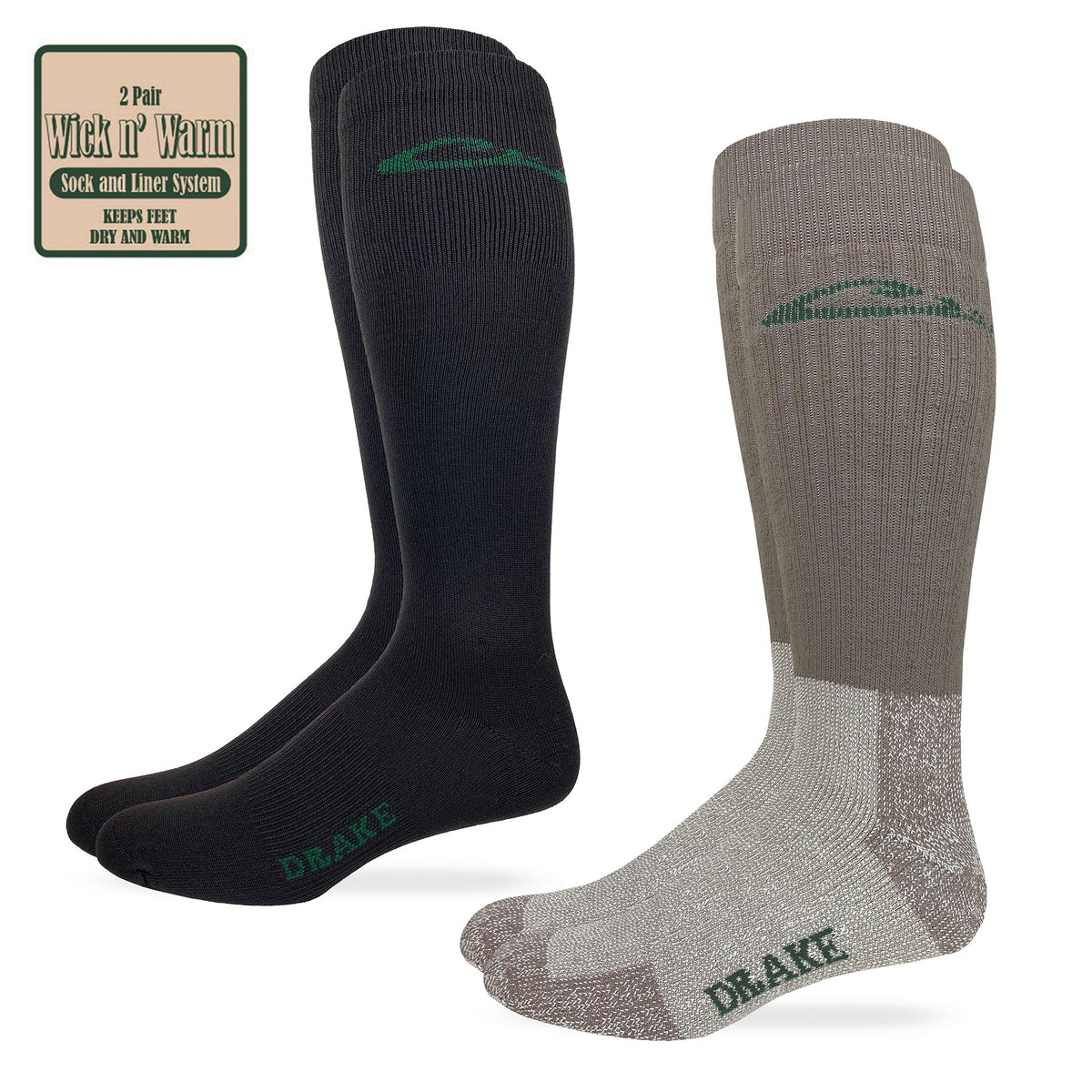 Drake Heavyweight Merino Wool Sock & Liner: Wick n' Warm System 2 Pair Pack
