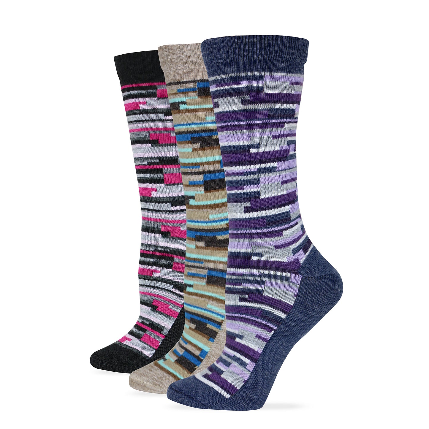 Wise Blend Ladies Merino Wool Blend Digi Stripe Crew Socks 1 Pair