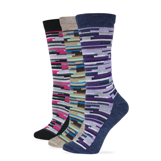Wise Blend Ladies Merino Wool Blend Digi Stripe Crew Socks 1 Pair