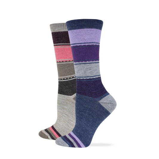 Wise Blend Ladies Merino Wool Blend Color Block Crew Socks 1 Pair