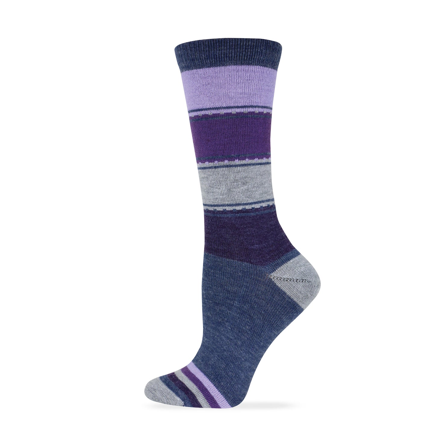 Wise Blend Ladies Merino Wool Blend Color Block Crew Socks 1 Pair