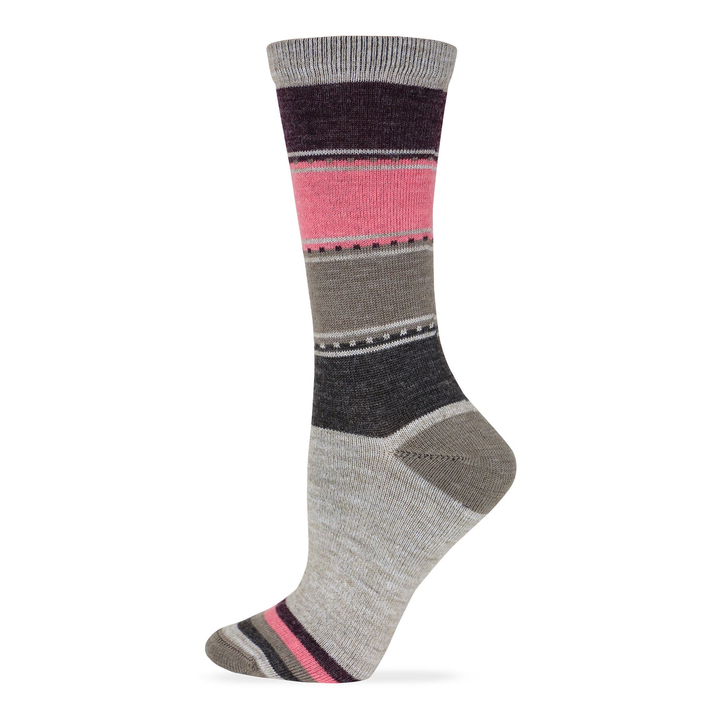 Wise Blend Ladies Merino Wool Blend Color Block Crew Socks 1 Pair