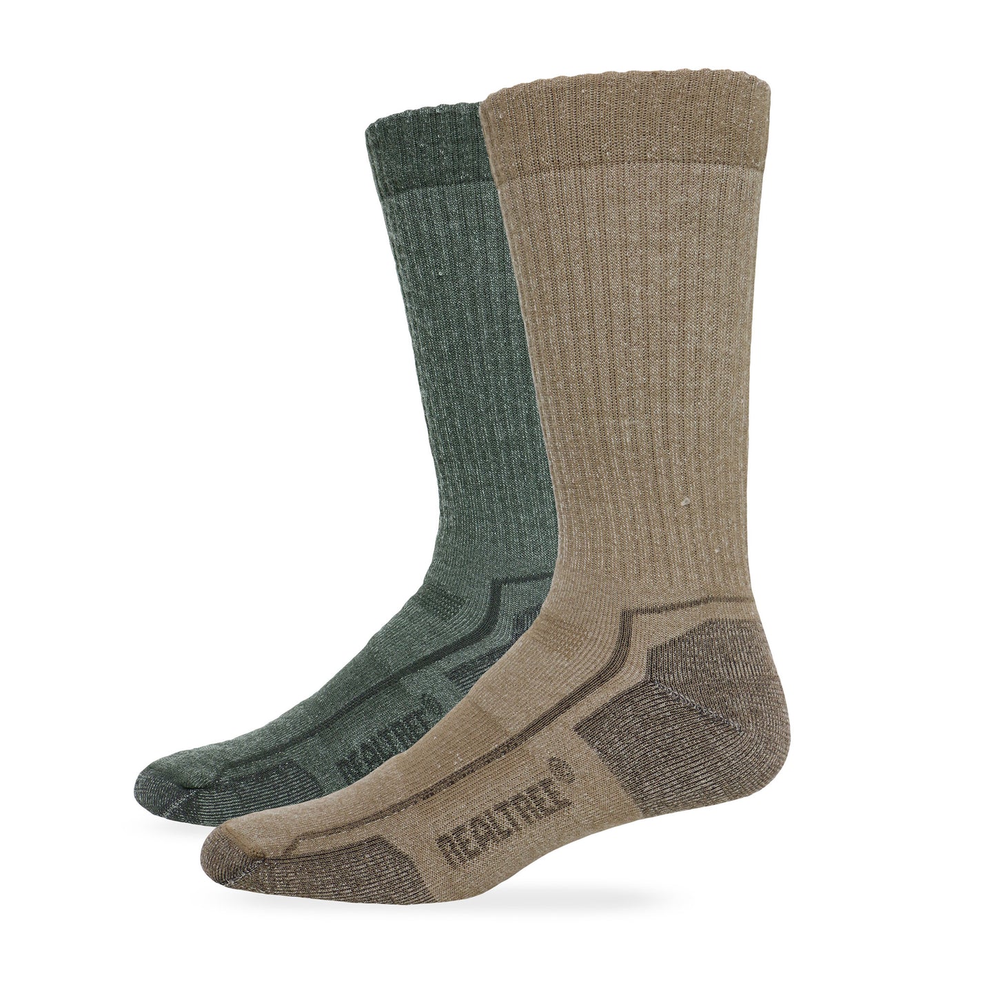 Realtree Mens 60% Merino Wool Full Cushion Seamless Toe Boot Socks 2 Pair Pack