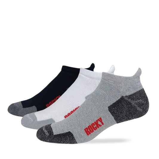 Rocky Mens Cotton Full Cushion Low Cut Heel Tab Socks 3 Pair Pack