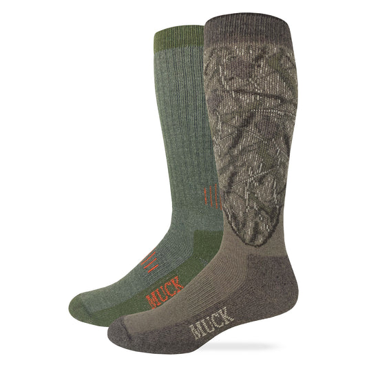 Muck Boot Mens Merino Wool Blend Camo Tall Boot Socks 2 Pair Pack