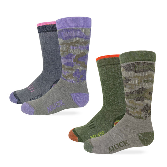 Muck Boot Youth Girls Merino Wool Blend Boot Socks 2 Pair Pack