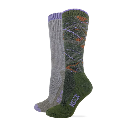 Muck Boot Ladies Merino Wool Blend Knee High Camo Boot Socks 2 Pair Pack