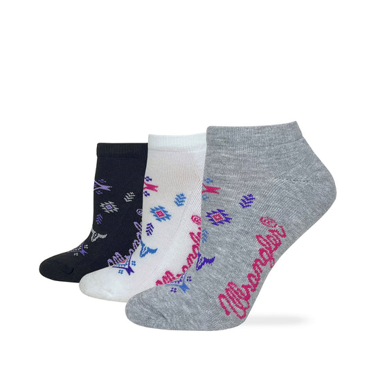 Wrangler Ladies Ultra Dri Low Cut Aztec Steerhead Pattern Socks 3 Pair