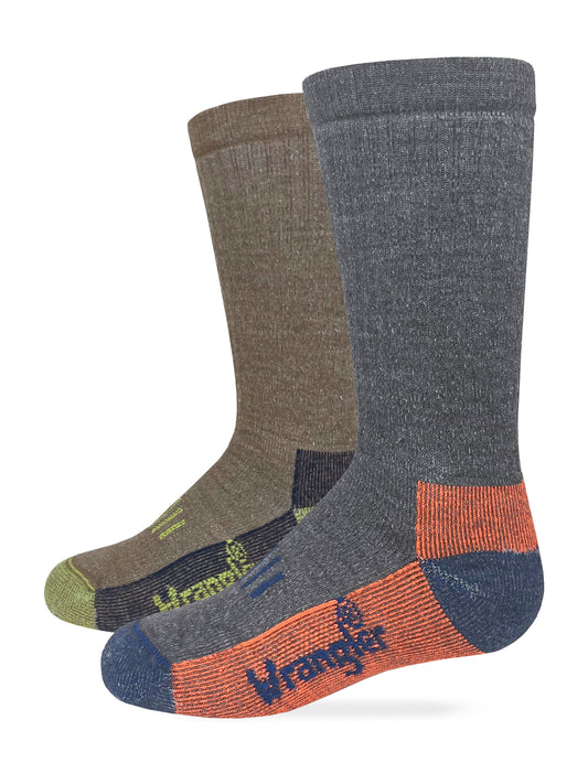 Wrangler Youth Boys Heavyweight Merino Wool Full Cushion Boot Socks 2 Pair Pack