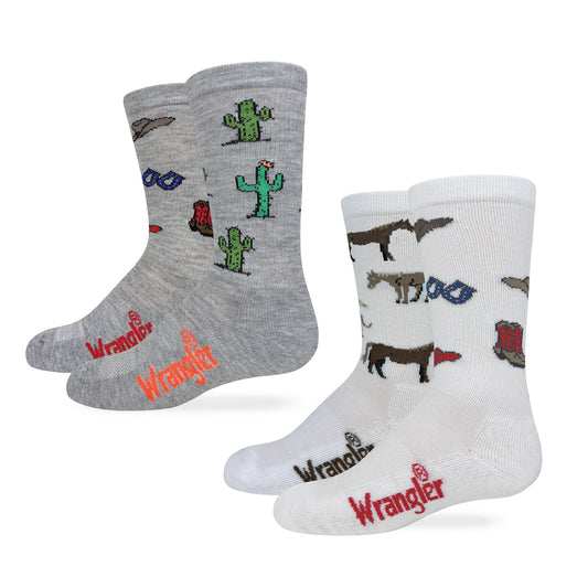 Wrangler Youth Boys Girls Western Pattern Boot Socks 2 Pair Pack