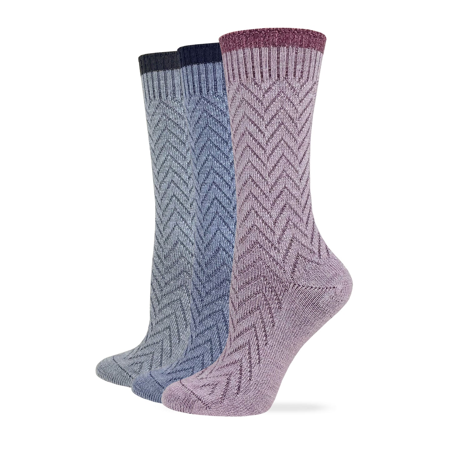 Wise Blend Ladies Merino Wool Blend Chevron Texture Crew Socks 1 Pair