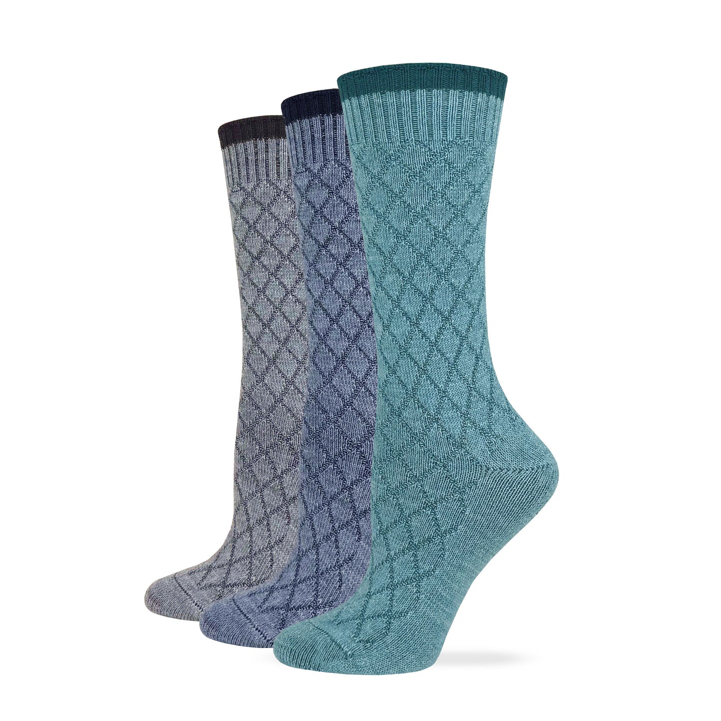 Wise Blend Ladies Merino Wool Blend Diamond Texture Crew Socks 1 Pair