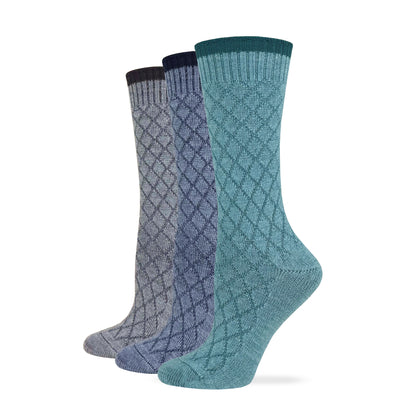 Wise Blend Ladies Merino Wool Blend Diamond Texture Crew Socks 1 Pair