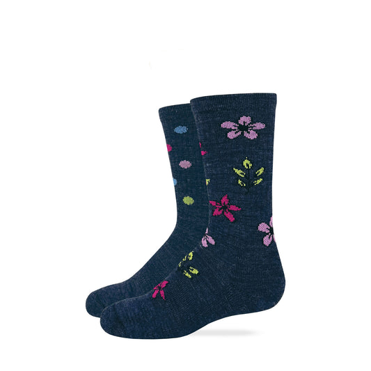 Wise Blend Girls Merino Wool Flowers Dots Crew Socks 2 Pack