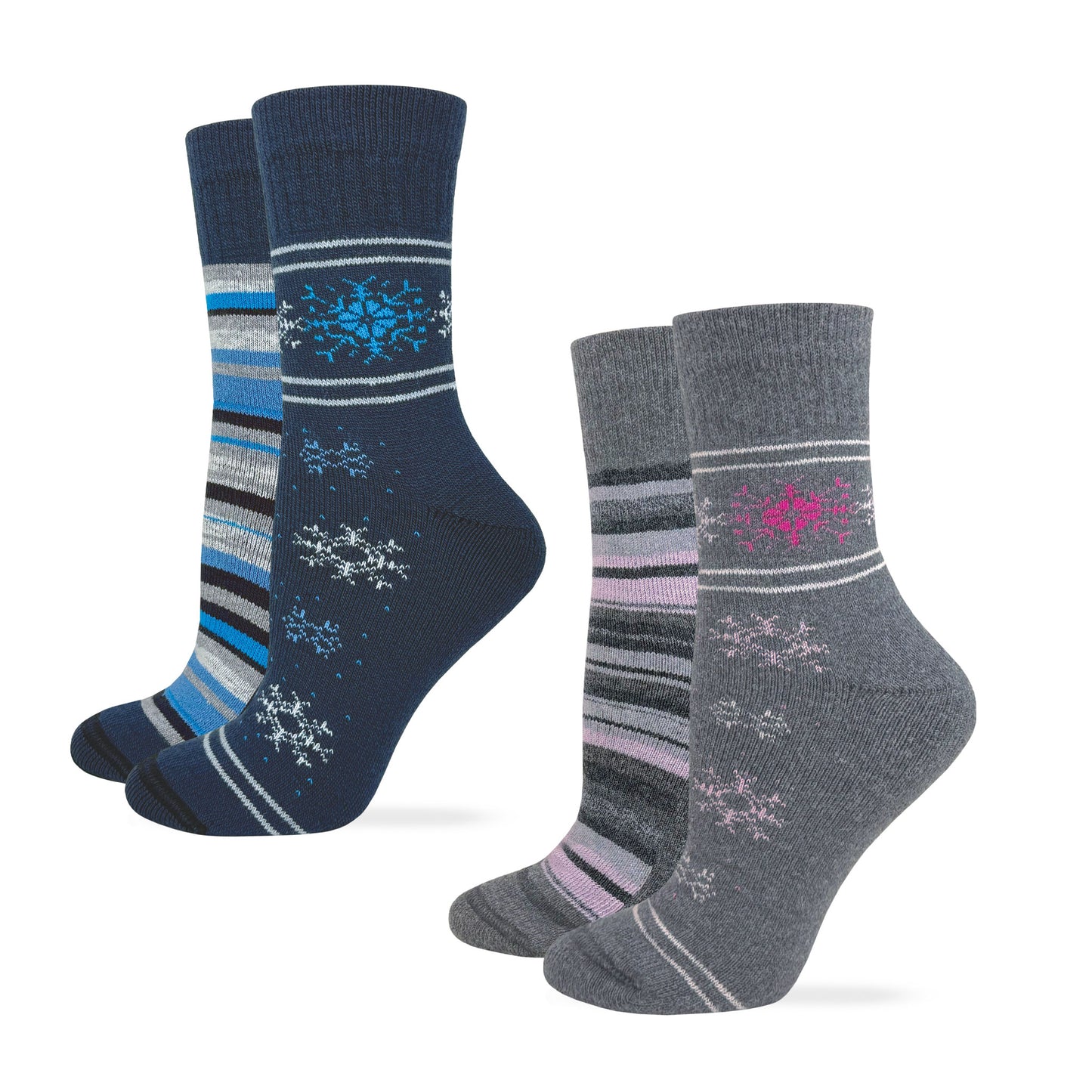 Wise Blend Ladies Merino Wool Snowflake Stripe Micro Crew Socks 2 Pack