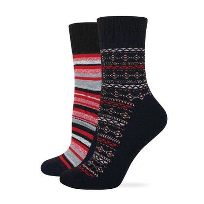 Wise Blend Ladies Merino Wool Fairisle Stripe Micro Crew Socks 2 Pack