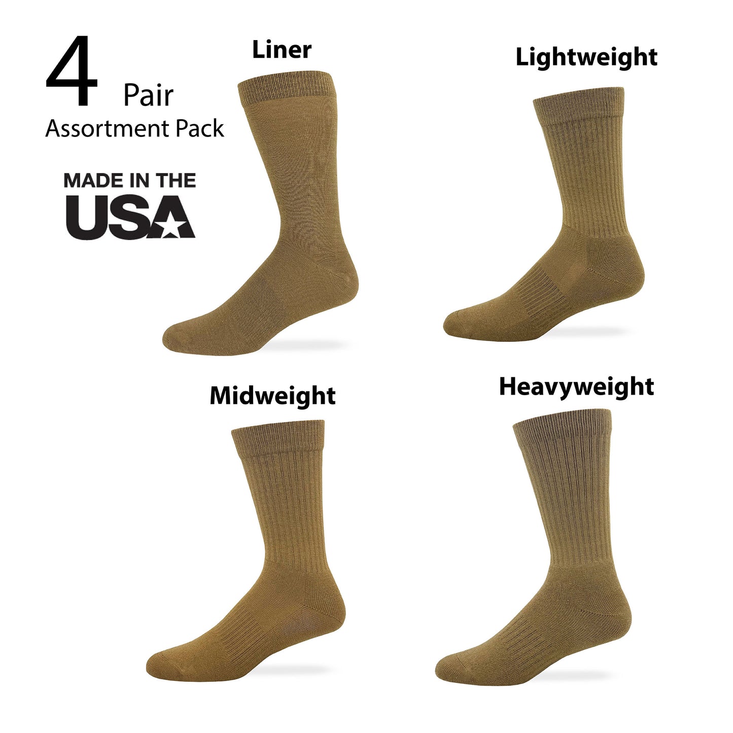 4 Pair Carolina Ultimate Tactical Military Crew Sock Bundle