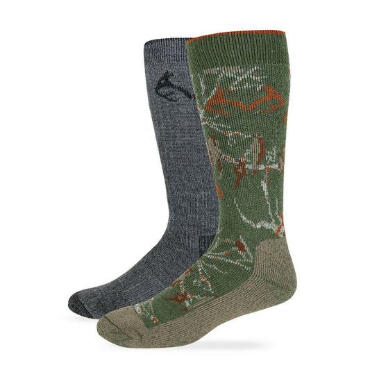 Realtree Men's Camo Merino Wool Blend Mid Calf Boot Socks 2 Pair Pack