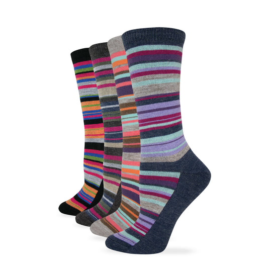 Wise Blend Ladies Merino Wool Blend Striped Pattern Crew Socks 1 Pair Pack