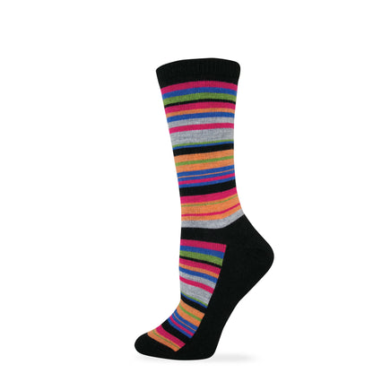 Wise Blend Ladies Merino Wool Blend Striped Pattern Crew Socks 1 Pair Pack